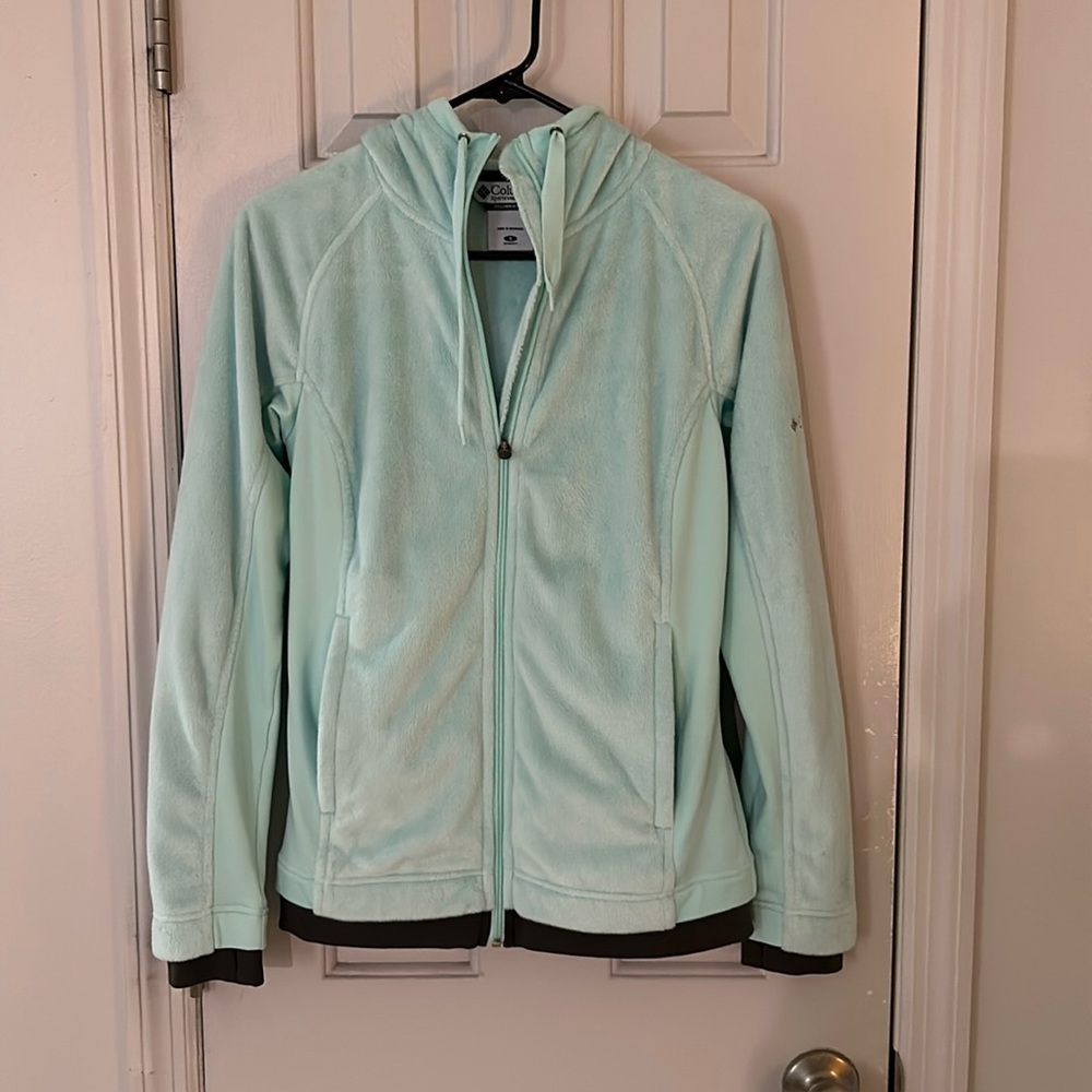 Columbia light aqua hooded fuzzy jacket